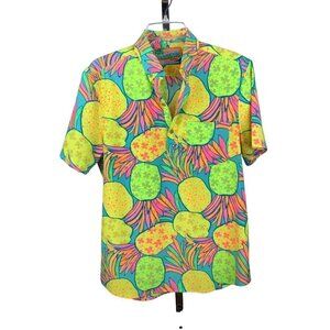 Chubbies Weekend mens shirt Neon short sleeves 1/4 button up neck NEW 38 chest 3